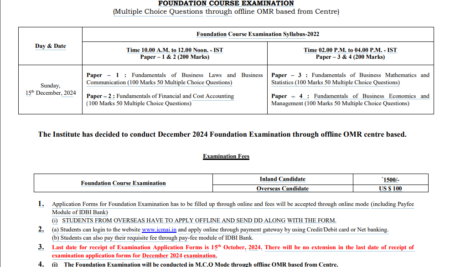 ICMAI CMA Foundation DEC 2024 Exam Date Announced